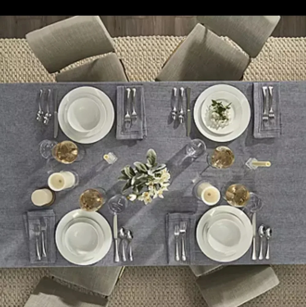Fieldcrest Luxury Cotton Linen Harringbone Tablecloth 60 x 102 Navy Blue